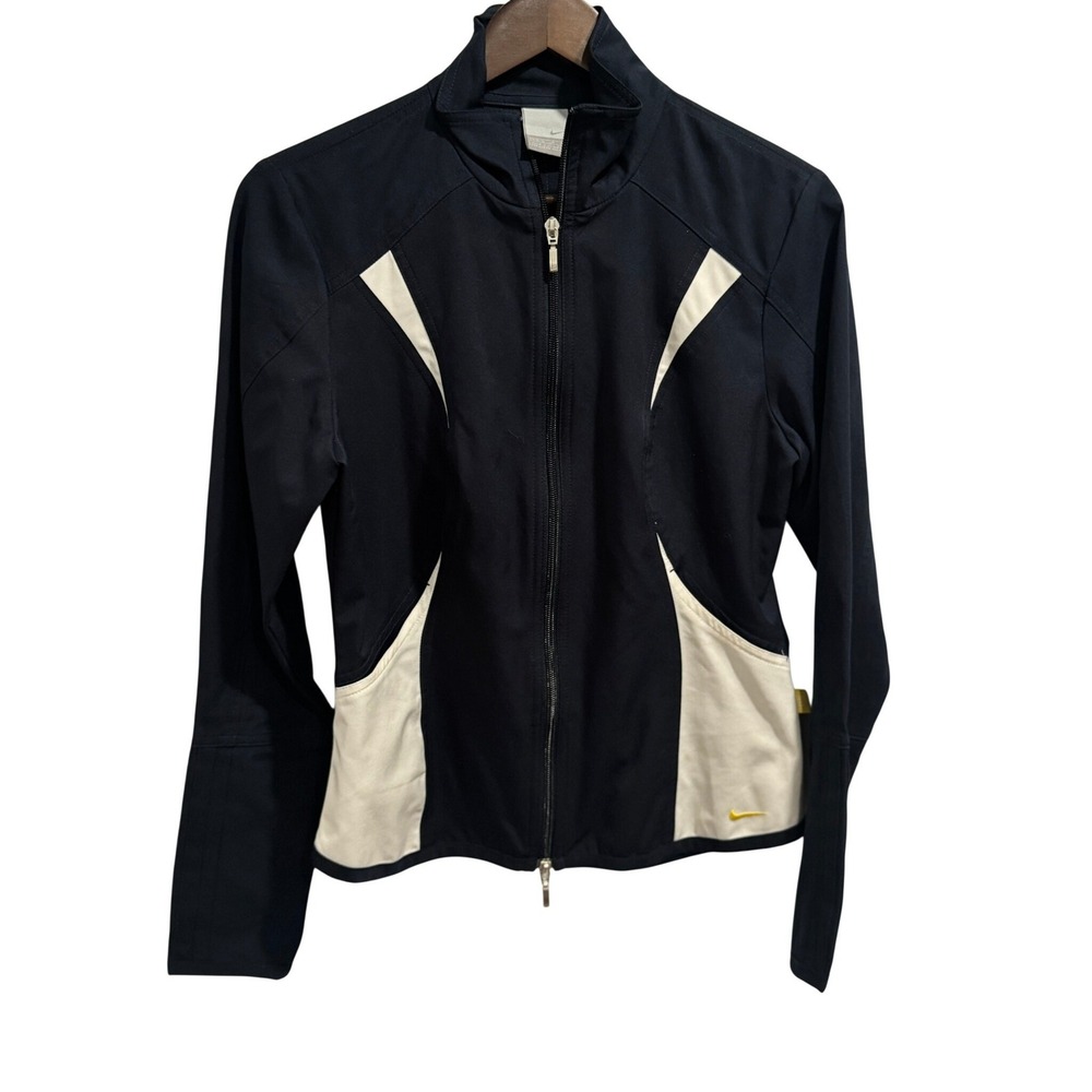 Nike Womens Navy Blue Full Zip Track Jacket White Colorblock Swoosh Size M